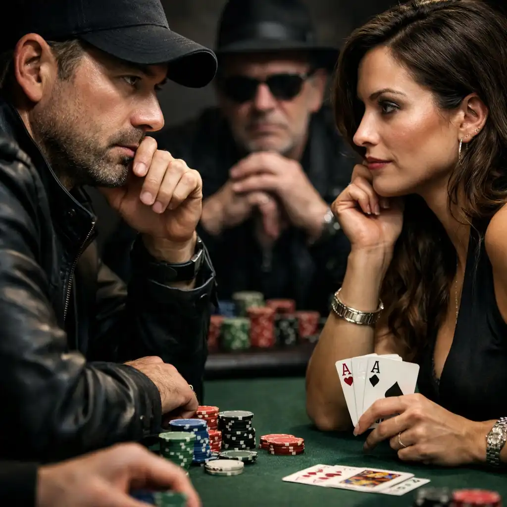 Portrait photograph of adult players at a poker table