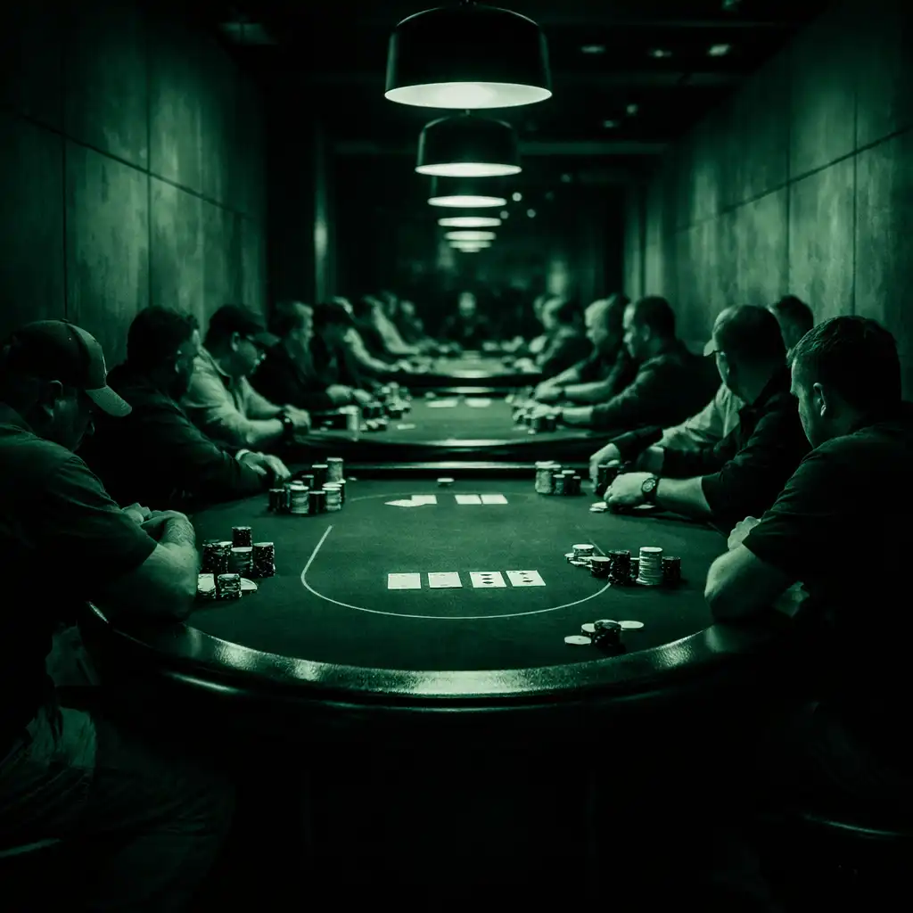 Dedicated poker room in the evening with physical poker tables and focused play at Card Warehouse Bunbury
